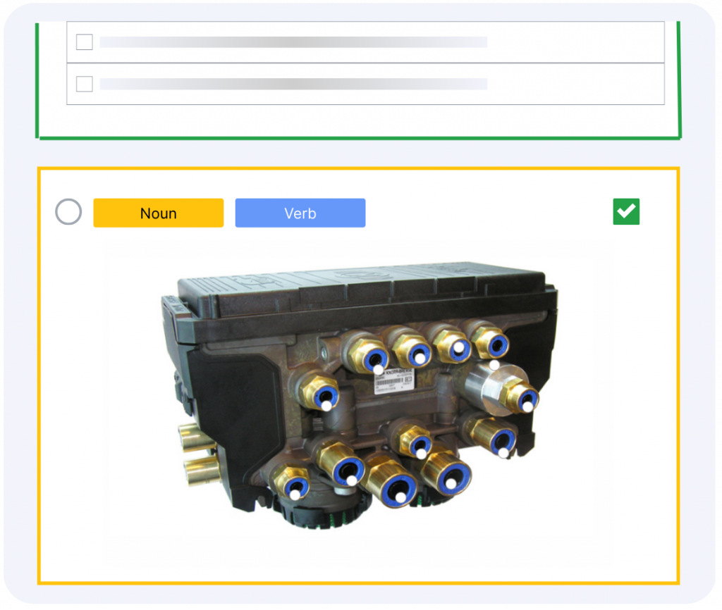 E-learning feature in work instructions software with hotspot option, noun-verb structure, and interactive machine image.
